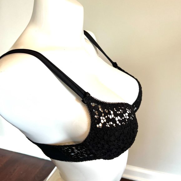 Vintage Lou Underwire lightly Padded Embroidered Lace Bra in Black 36B - Picture 6 of 14